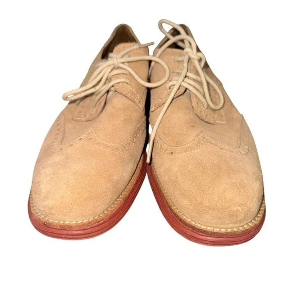 Cole Haan LunarGrand Oxford Mens 8M Pre-Owned Wingtip‎ Tan Suede Red Dress Shoes